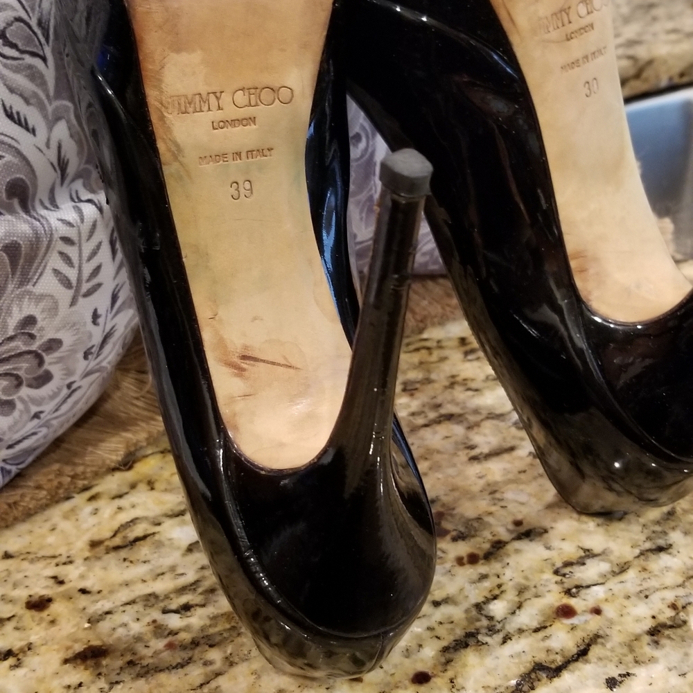 Jimmy Choo Black Patent Leather Platform Heels 9 - Picture 12 of 16